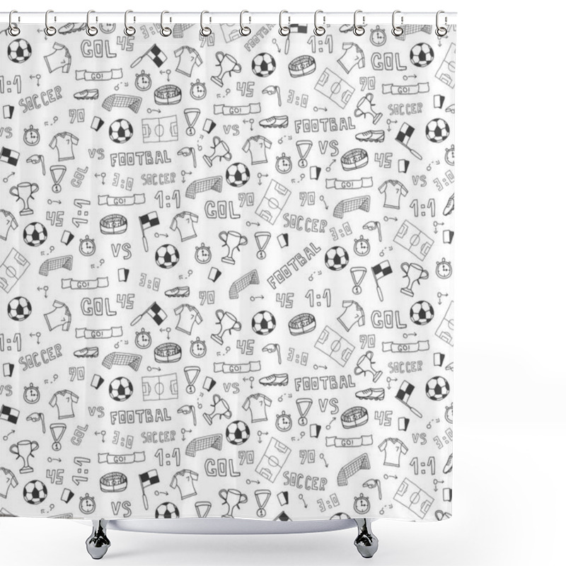 Personality  Hand Drawn Doodle Soccer Or Football Background. Isolated Elements. Vector Illustration. Shower Curtains