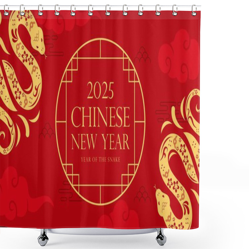 Personality  Happy Lunar New Year! Chinese New Year 2025: Year Of The Snake Zodiac On A Red Background Illustration Shower Curtains