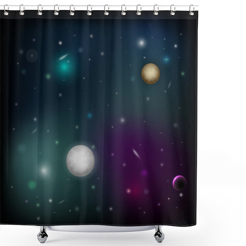 Personality  Vector Space Background With Planet. Shower Curtains