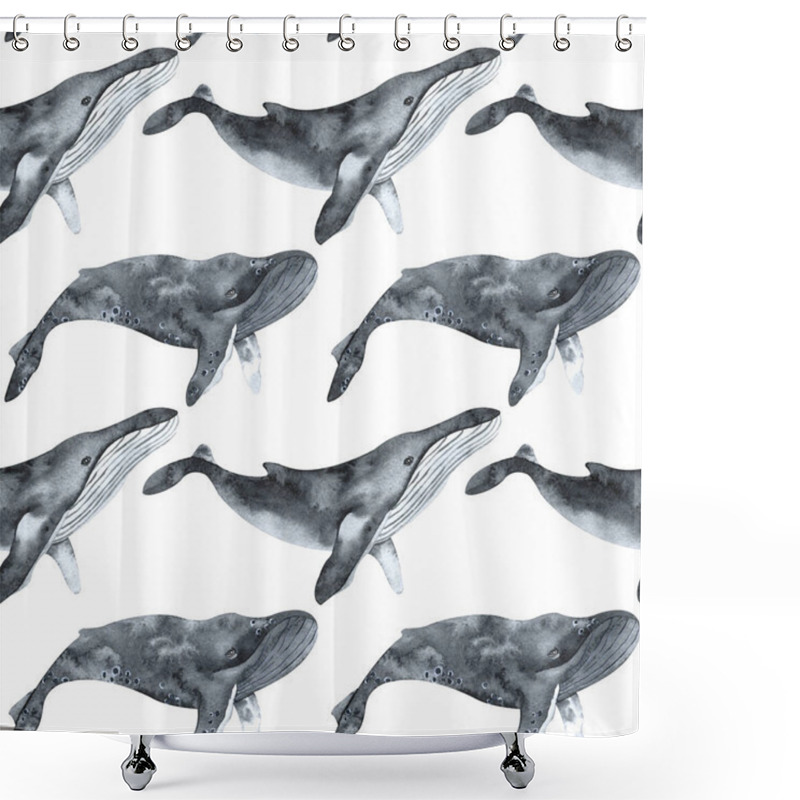 Personality  Watercolor Seamless Pattern With Whales. Hand Drawn Illustration. Perfect For Print, Poster, Textile, Wrapping Paper Shower Curtains