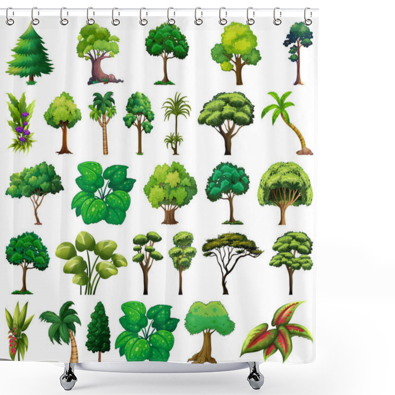 Personality  Set Of Variety Plants And Trees Illustration Shower Curtains