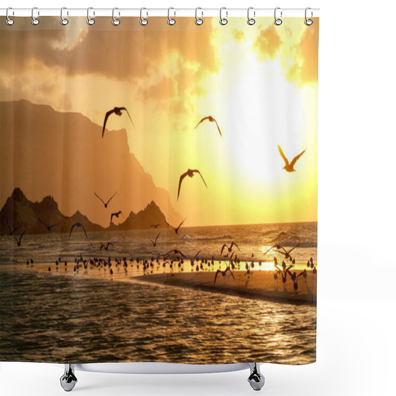 Personality  Sunset At The Beach Of Qalansiya Shower Curtains