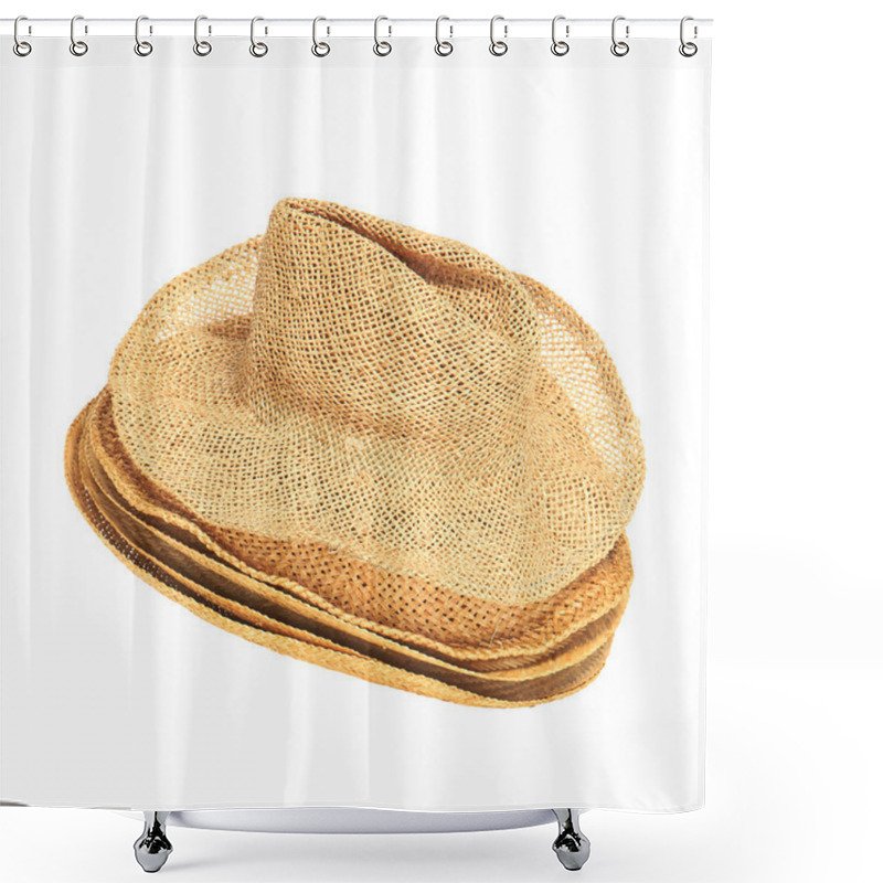 Personality  The Lot Of Straw Hats Isolated On White Background. Shower Curtains