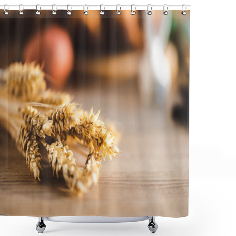 Personality  Selective Focus Of Wheat On Wooden Table  Shower Curtains