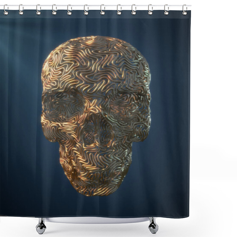 Personality  Golden Metal Wire 3d Human Skull Shower Curtains