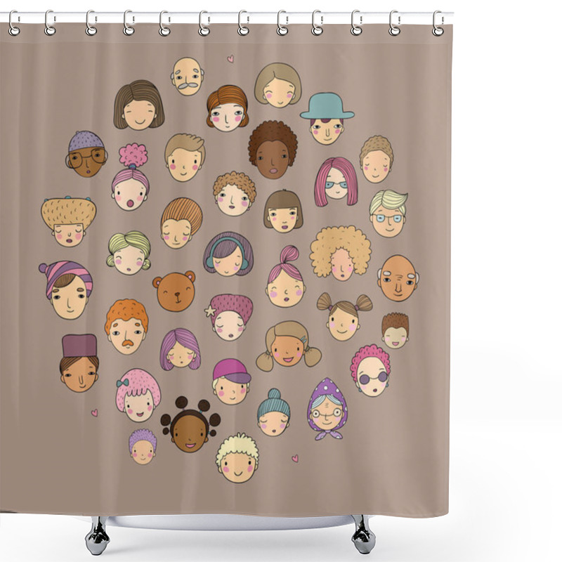 Personality  Pattern With Graphical Faces. Vector Illustration. Set Of People Icons Shower Curtains