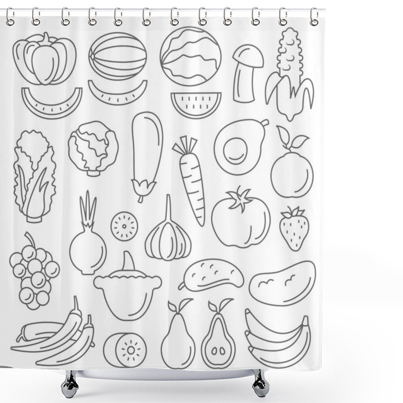 Personality  Line Art Set Of Fruits And Vegetables Shower Curtains