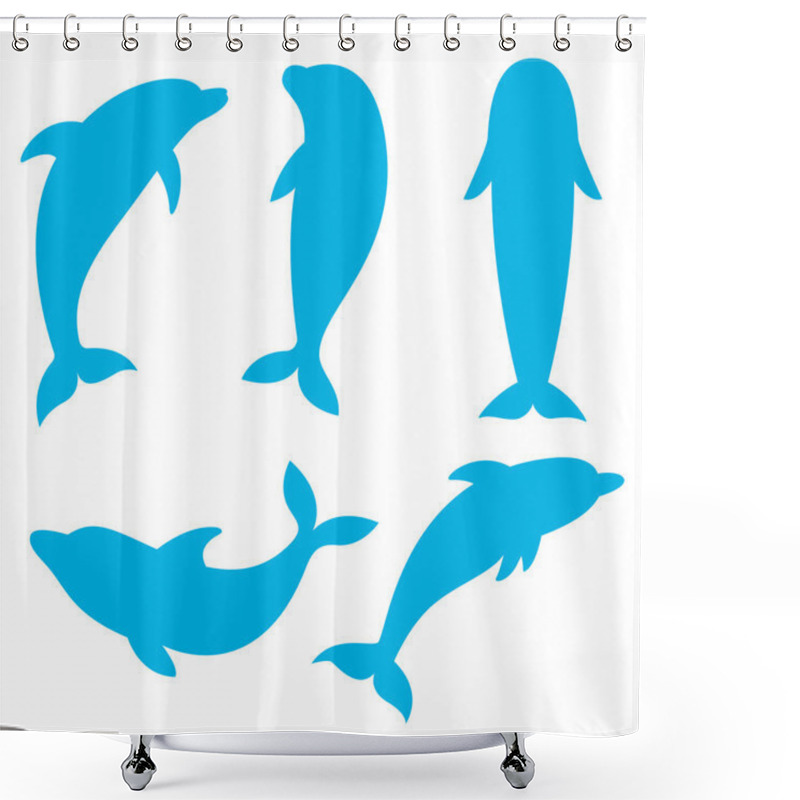 Personality  Dolphin Silhouettes On The White Background. Swimming Dolphins. Shower Curtains