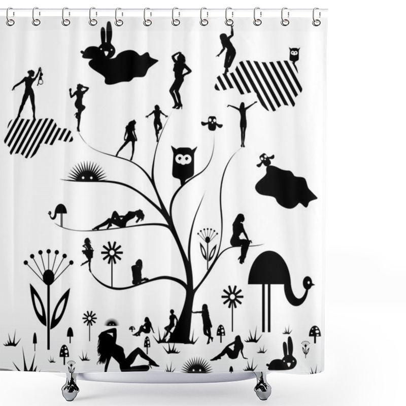 Personality  Women On Tree, And Flowers, And Animals Shower Curtains