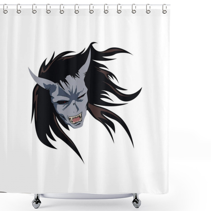 Personality  Devil Face Character Design In Anime Cartoon, Vector Illustration. Shower Curtains