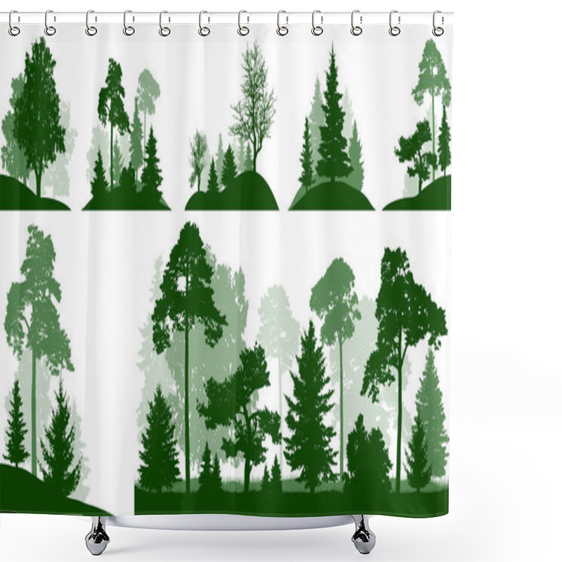 Personality  Forest Set, Trees In The Park, Silhouette Isolated Vector Shower Curtains