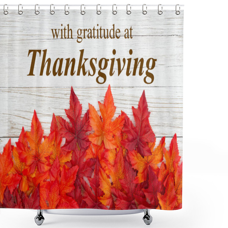 Personality  Thanksgiving Greeting With Red And Orange Fall Leaves On Weather Shower Curtains