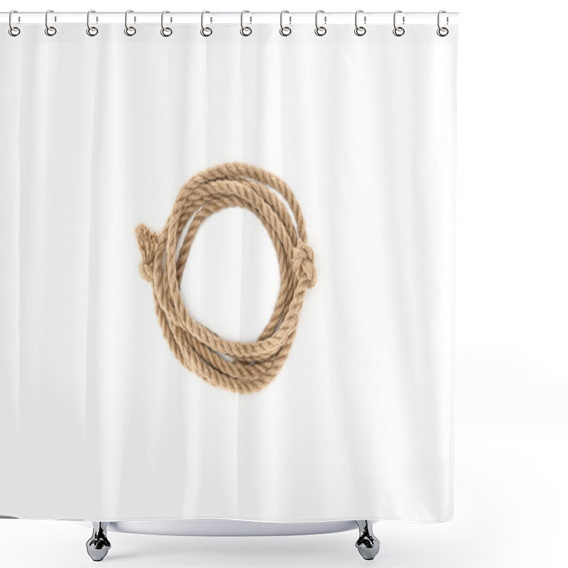 Personality  Top View Of Arranged Brown Marine Rope With Knots Isolated On White Shower Curtains