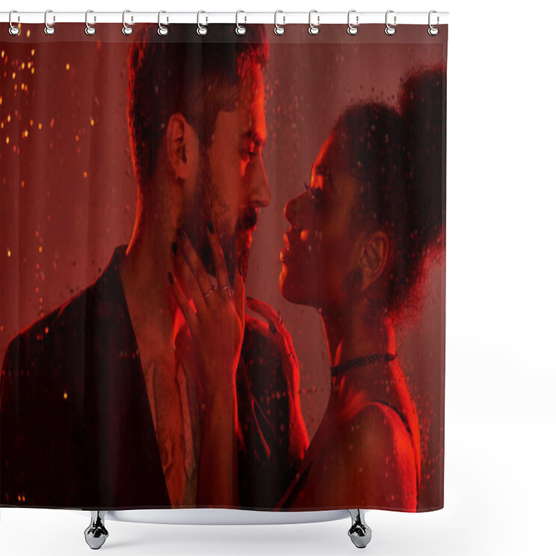 Personality  A Couple Expresses Deep Affection And Desire, Surrounded By Enchanting Red Illumination. Shower Curtains