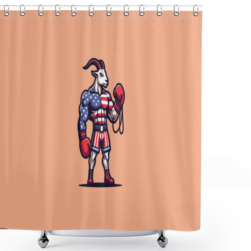 Personality  Goat Wearing Boxing Gloves And Shorts Emblazoned With The American Flag Vector Mascot Shower Curtains