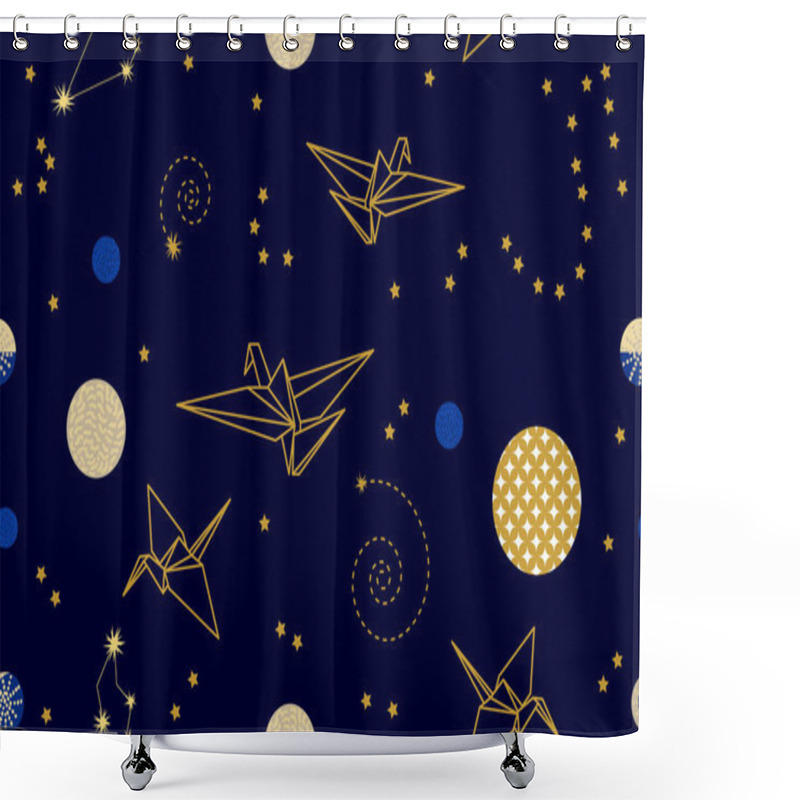 Personality  Fantasy Origami Flying In The Dark Sky.   Shower Curtains