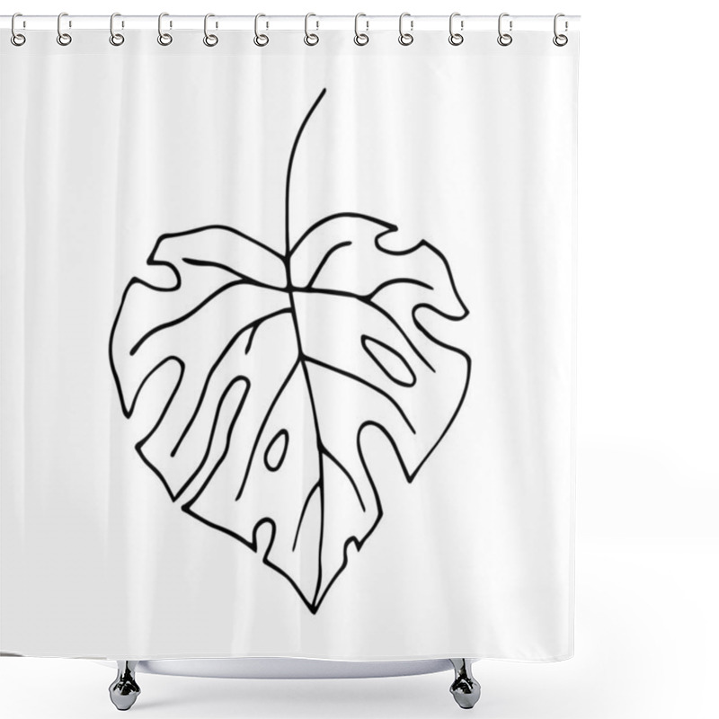 Personality  Tropical Leaf With Holes. Vector Illustration In Doodle Style Isolated On White Background. Hand Drawn Monstera Leaf For Web-design. Shower Curtains