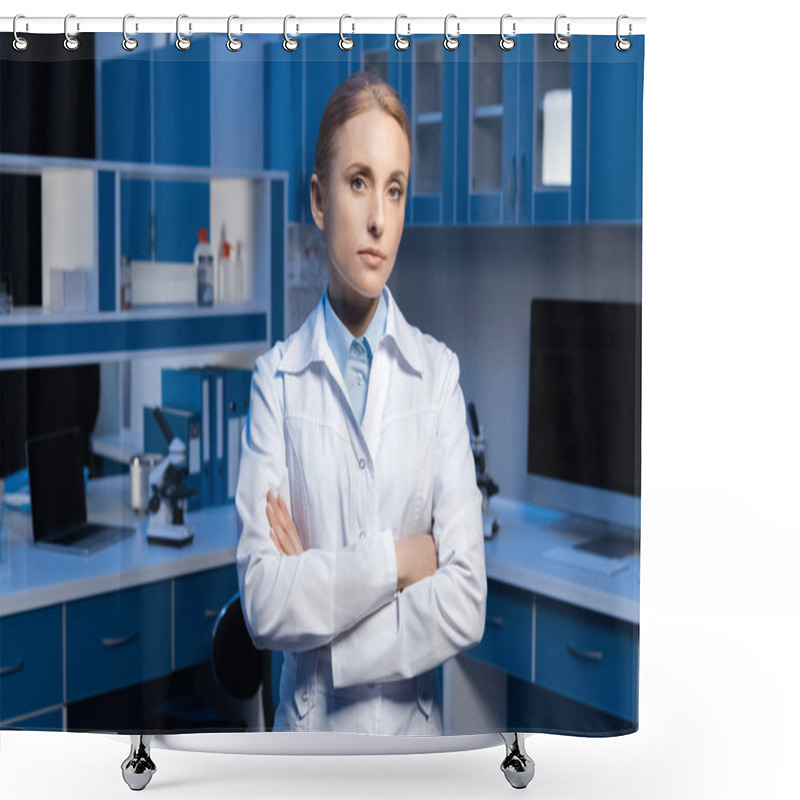 Personality  Scientist In Lab Coat With Arms Crossed Shower Curtains