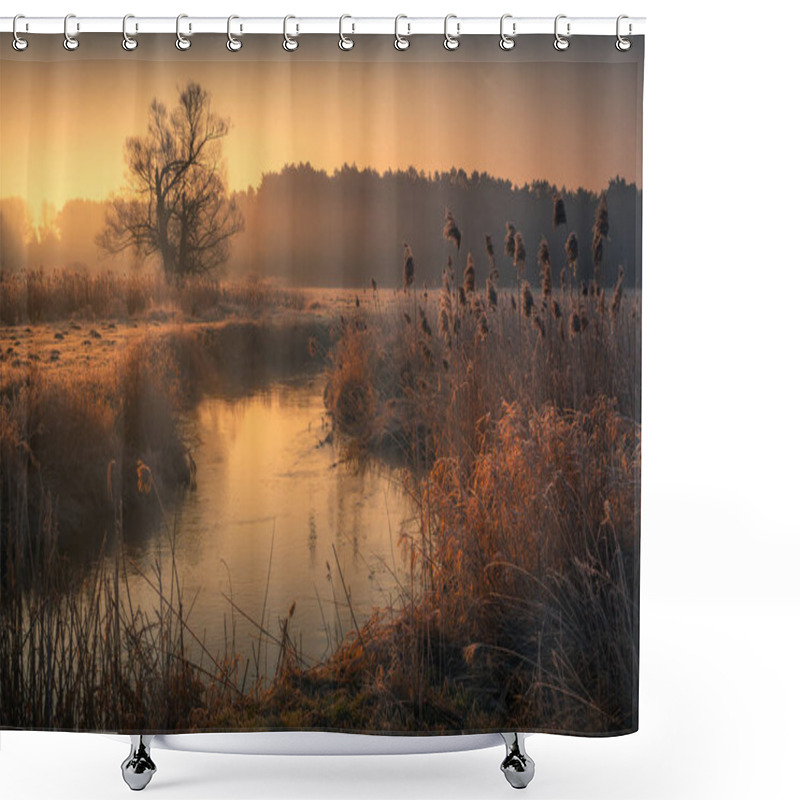 Personality  Foggy Morning In The Jeziorka Valley At Sunrise Near Piaseczno, Poland Shower Curtains