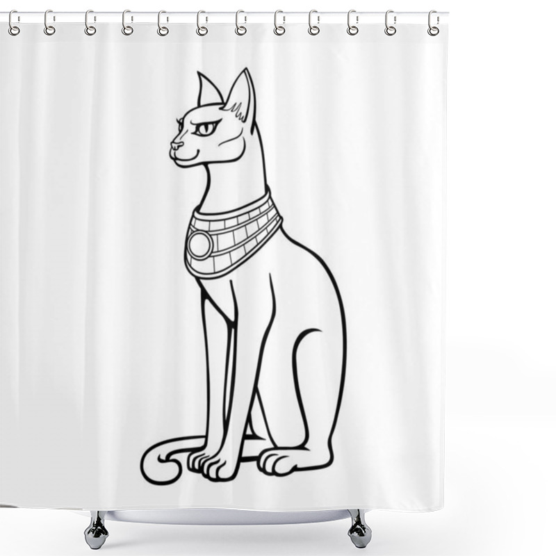 Personality  Animation Portrait Ancient Egyptian Goddess Bastet (Bast). Sacred Cat. Vector Illustration Isolated On A White Background. Print, Poster, Tatoo. Shower Curtains