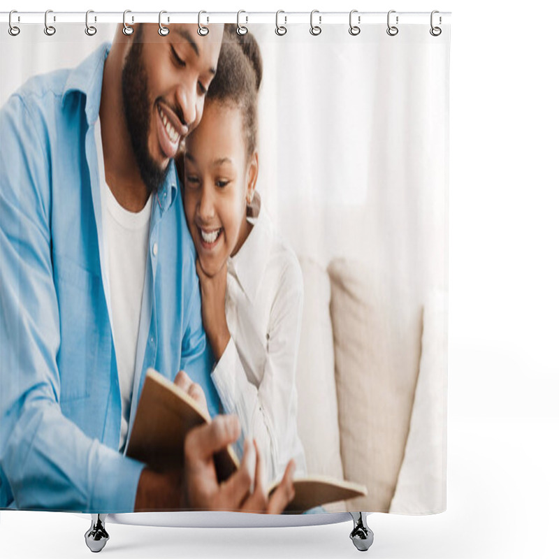 Personality  Father And Daughter Reading Book Together At Home Shower Curtains