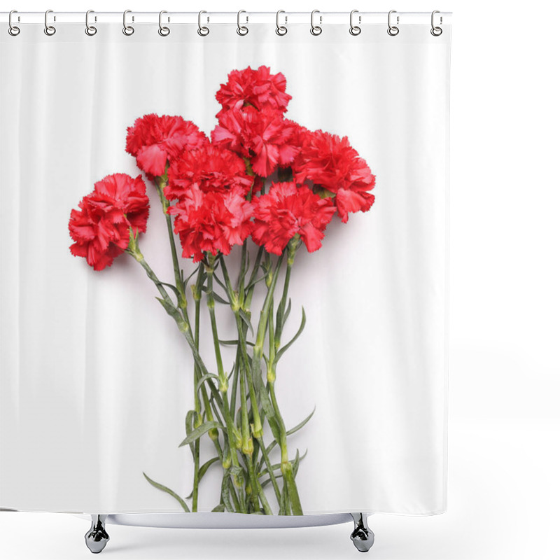 Personality  Red Carnations On White Background Shower Curtains