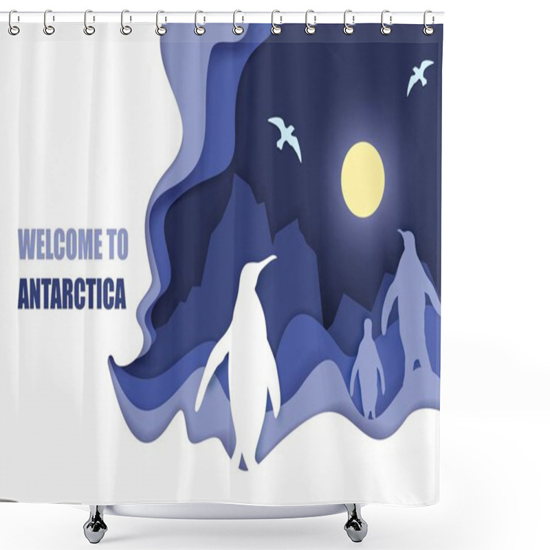 Personality  Welcome To Antarctica Poster, Vector Paper Cut Illustration Shower Curtains