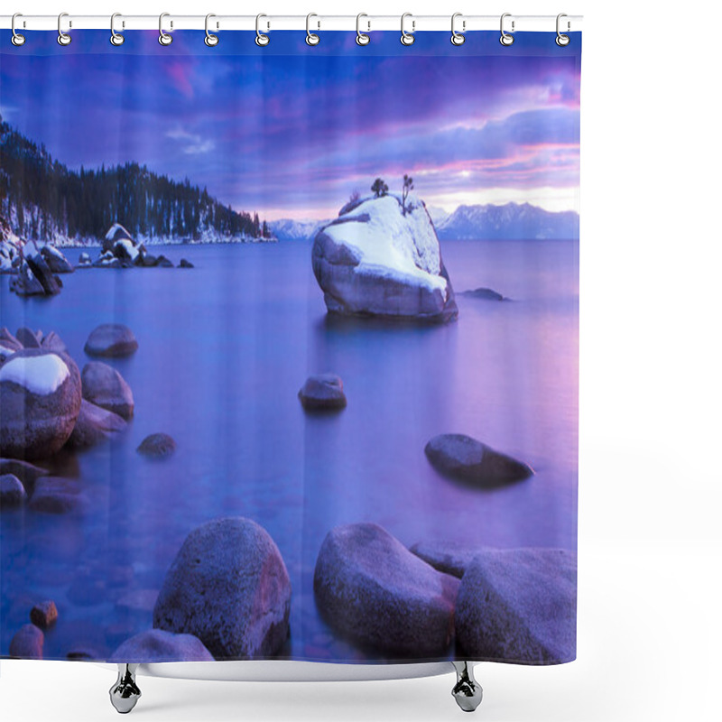 Personality  Winter Bonsai Rock At Lake Tahoe, Nevada Shower Curtains