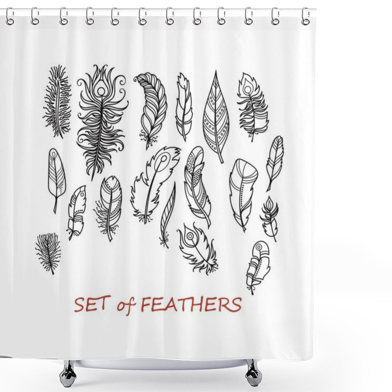 Personality  Vector Ornate Set Of Stylized And Abstract Feathers. Shower Curtains