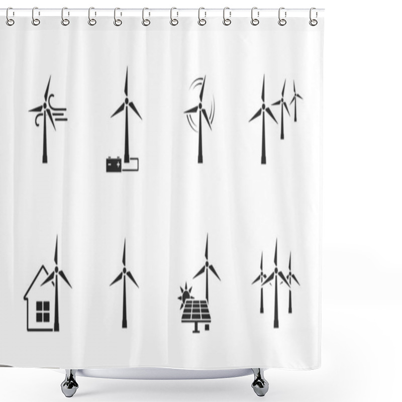 Personality  Wind Turbine Icon Set. Eco Friendly Power Industry. Sustainable, Renewable And Alternative Energy Symbols. Isolated Vector Images Shower Curtains