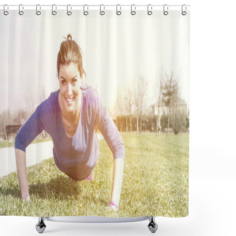 Personality  Woman And Push Ups Shower Curtains