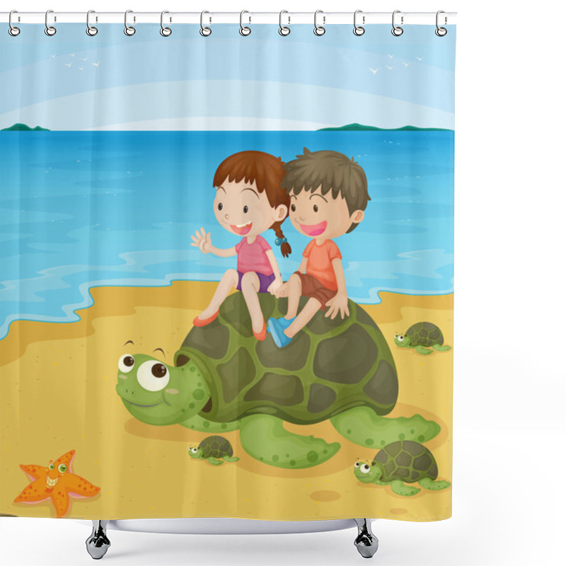 Personality  Kids On Turtles Shower Curtains