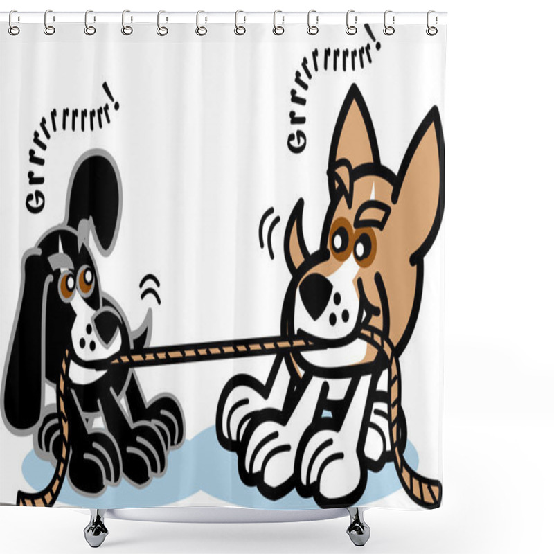 Personality  Two Dogs Growling While Playing Tug Of War With A Rope Shower Curtains