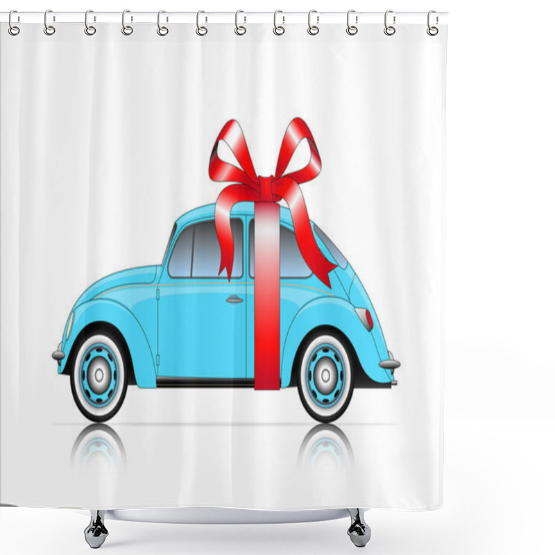 Personality  Compact Blue Car With Ribbon Shower Curtains