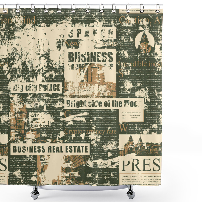 Personality  Abstract Seamless Pattern With Scuffed Old Newspaper Or Magazine Pages. Repeating Vector Background, Wallpaper, Wrapping Paper Or Fabric In Grunge Style With Titles, Illustrations And Illegible Text Shower Curtains