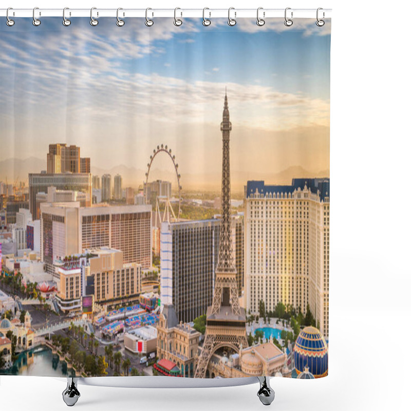 Personality  Las Vegas, Nevada, USA Skyline Over The Strip At Dusk. Shower Curtains