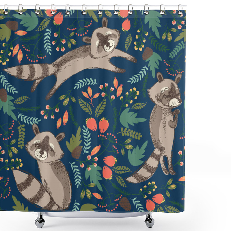 Personality  Vector Illustration Of Cute Raccoon. Shower Curtains