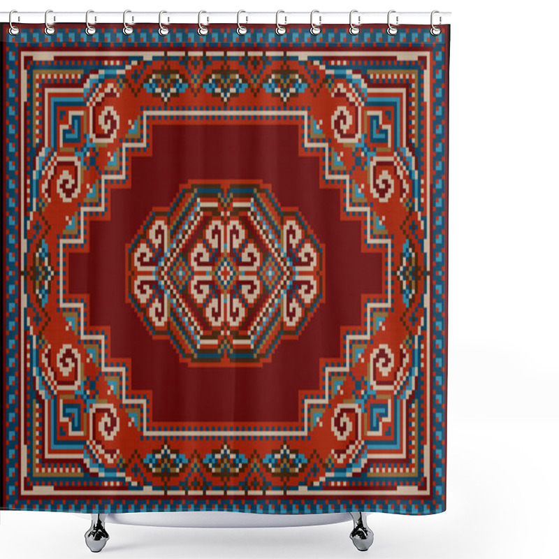 Personality  Vintage Luxurious Motley Carpet In Red And Blue Shades With Pattern On A Burgundy Field In The Center Shower Curtains