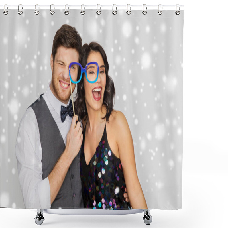 Personality  Happy Couple With Party Props Having Fun Shower Curtains