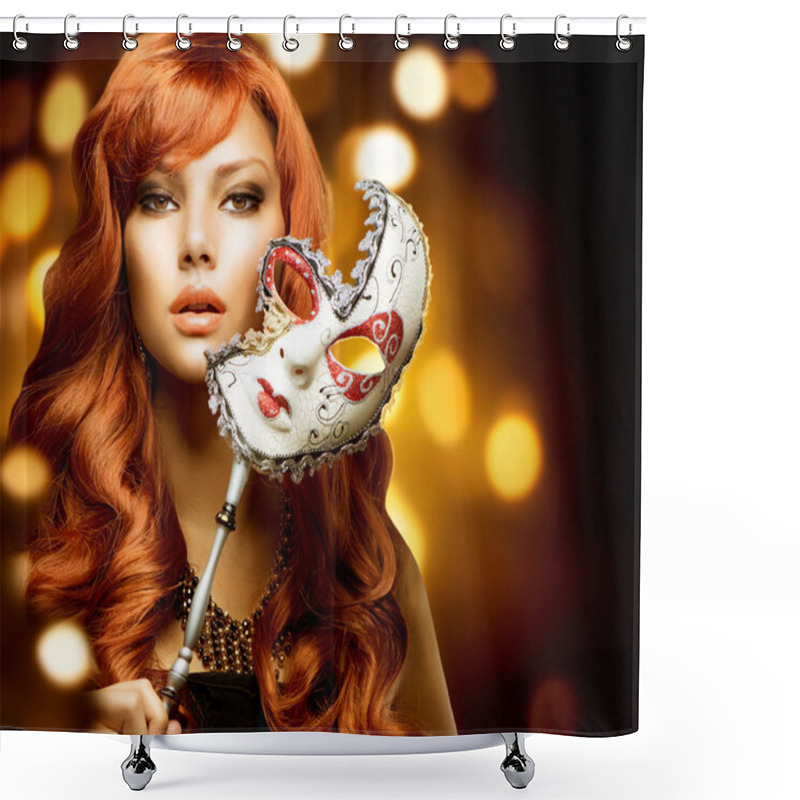 Personality  Beautiful Woman With The Carnival Mask Shower Curtains