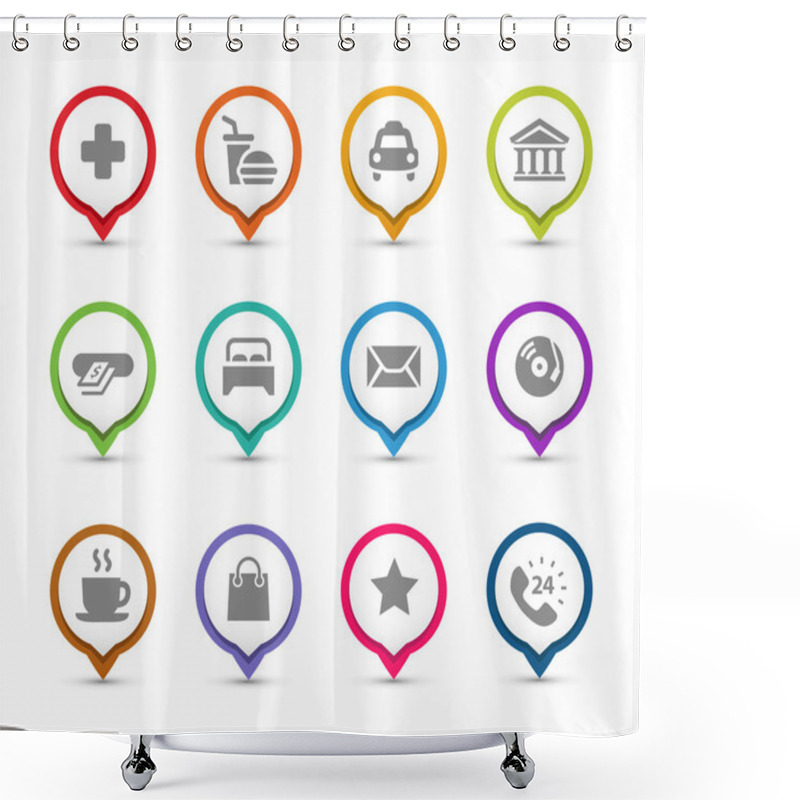 Personality  Map Pins With Icons. Shower Curtains