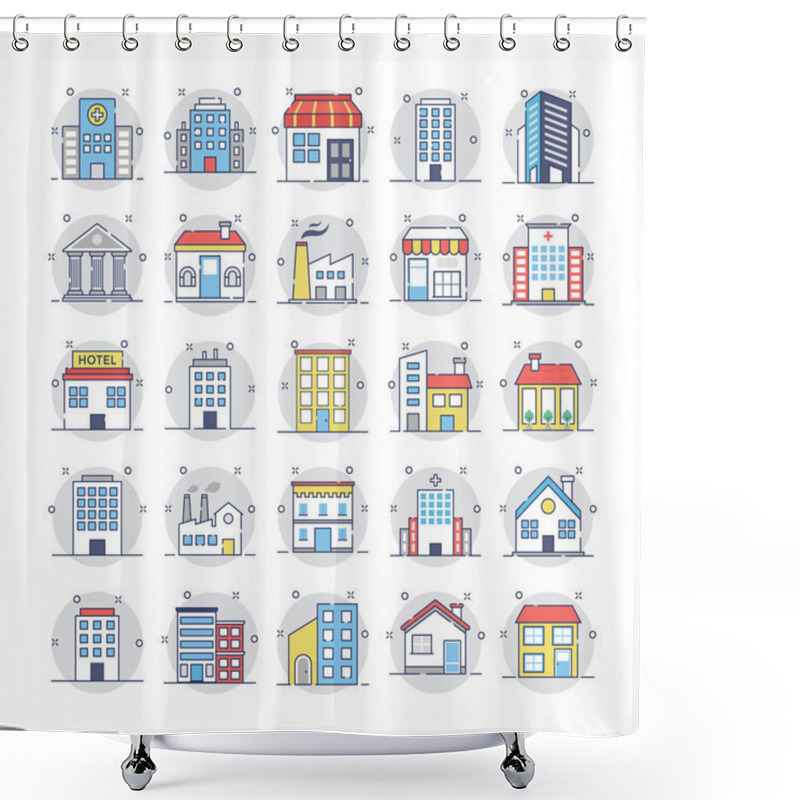 Personality  Buildings Vector Icons 2 Shower Curtains