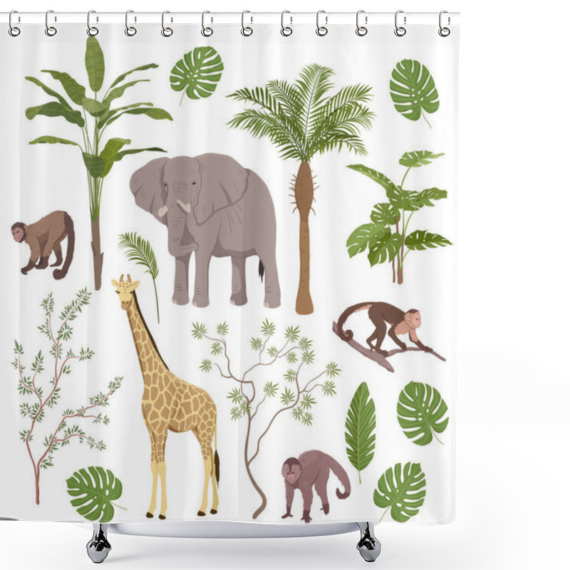 Personality  Set Of Jungle Animals And Tropical Vegetation Shower Curtains