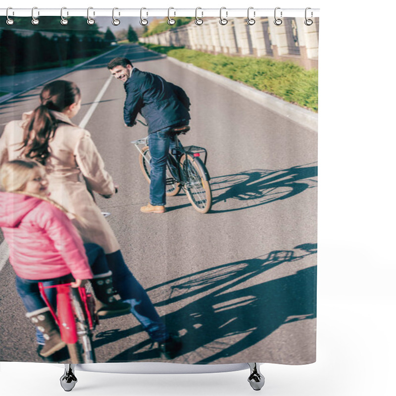 Personality  Cheerful Family Biking In Park  Shower Curtains