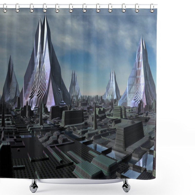 Personality  3D Rendered Futuristic Alien City - 3D Illustration Shower Curtains