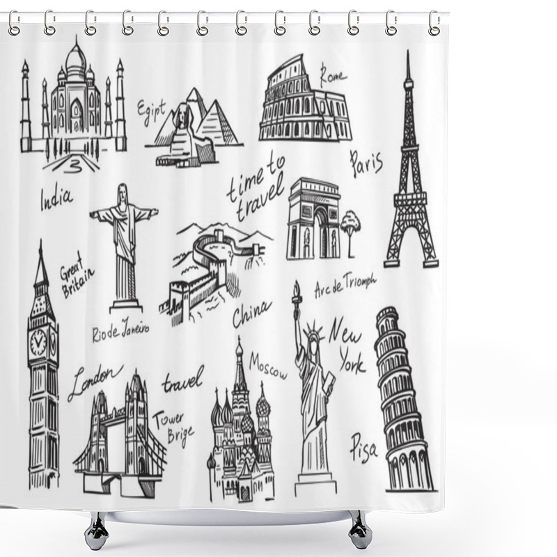 Personality  Travel Icon Sketch Shower Curtains