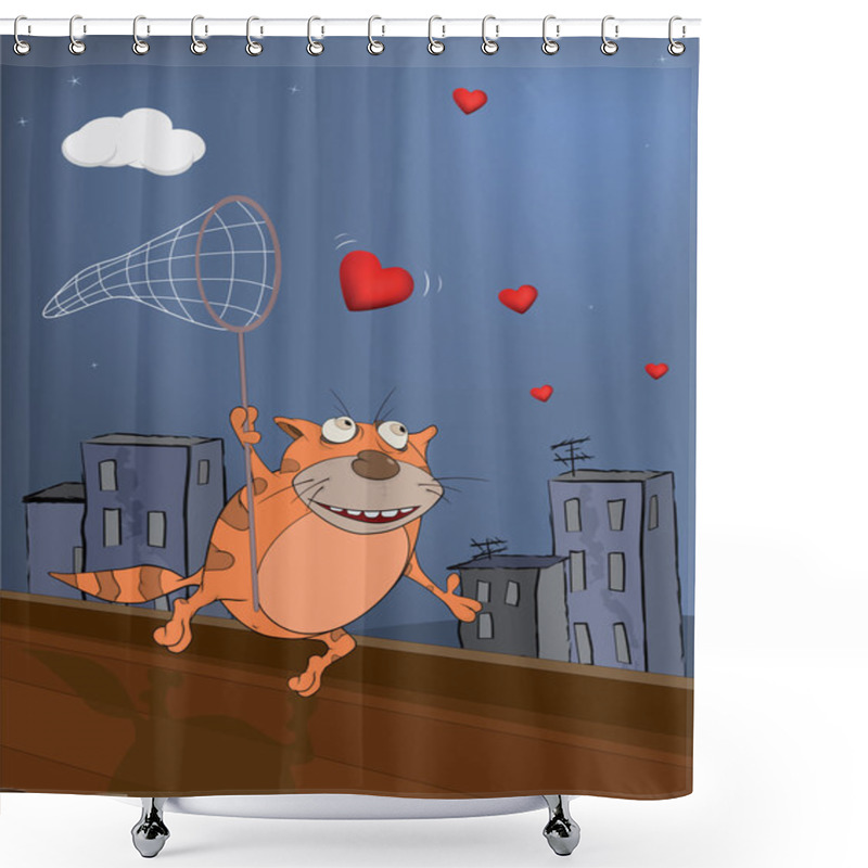 Personality  Cat And Hearts. Cartoon Shower Curtains