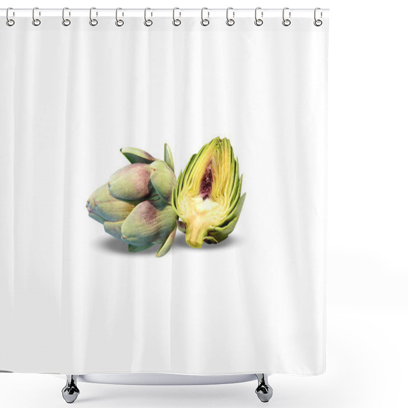 Personality  Globe Artichoke Or Cynara Cardunculus Fruits On Isolated White Background Shower Curtains