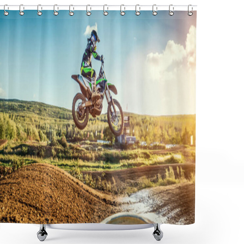 Personality  Extreme Motocross MX Rider Riding On Dirt Track Shower Curtains