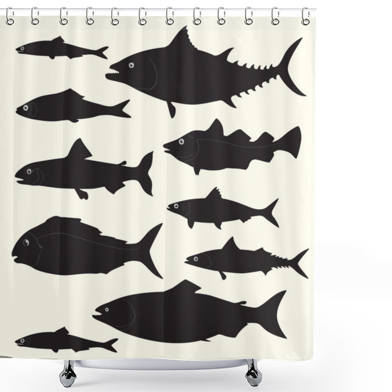 Personality  Set Of Fish Silhouettes Shower Curtains